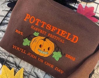 Pottsfield Harvest Festival Pumpkin Carver Embroidered Sweatshirt, Over The Garden Wall Inspired, Halloween Tee, Fall Autumn, Spooky Season
