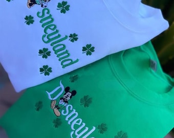 Embroidered Disney Mickey and Minnie St Patrick's Day Shirt, Disney St. Patricks Sweatshirt, Couple Matching Tee, Disney Lucky Shamrock Tee