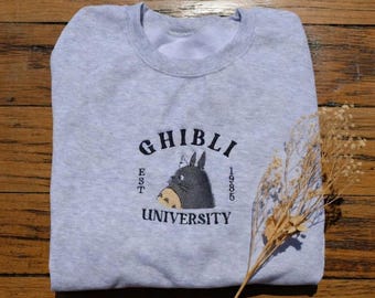 Embroidered Ghibli University Shirt, Totoro Shirt, Gilbi Anime Embroidery Sweatshirt, Cute Studio Anime Hoodie, Anime Fan Gift