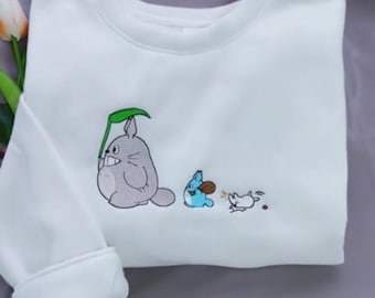 Embroidered Totoro Sweatshirt, Cute Forest Spirit Shirt, Totoro Ghibli Anime Inspired, Kawaii Anime Embroidery Hoodie, Anime Fan Gift
