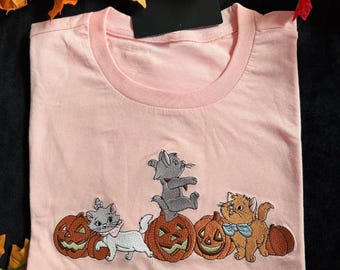 Disney Aristocats Halloween Embroidered Shirt, Marie Berlioz Toulouse Pumpkin Sweatshirt, Disney Fall Hoodie, WDW Disneyland Halloween Trip