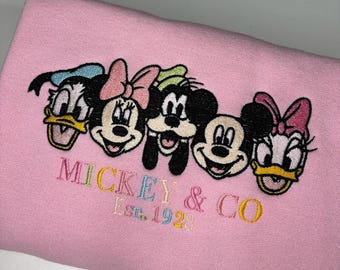 Retro Disney Mickey and Co Embroidered Crewneck Sweatshirt, Disney Mickey & Friends Crewneck, Disneyworld Shirt, Disneyland Family Vacation