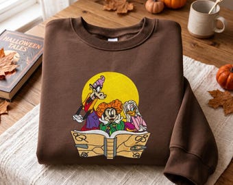 Disney Hocus Pocus Embroidered Shirt, Mickey Minnie Daisy Sanderson Sisters Sweatshirt, Disney Halloween Hoodie, Spooky Fall Pullover