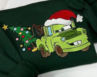 Cars Mater Christmas Embroidered Sweatshirt, Tow Mater Christmas Tree Shirt, Disney Cars Holiday Crewneck, Festive Disney Christmas Gift