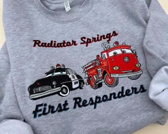 Radiator Springs First Responders Embroidered Sweatshirt, Sheriff and Red Car Shirt, Disney Cars Hoodie, Car Lover Gift, Disneyland Vacation