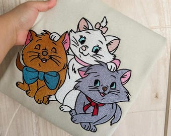Embroidered Disney The Aristocats T-Shirt, Marie Toulouse And Berlioz Sweatshirt, Disneyland Family Holiday Vacation Trip, Cat Lover Gift
