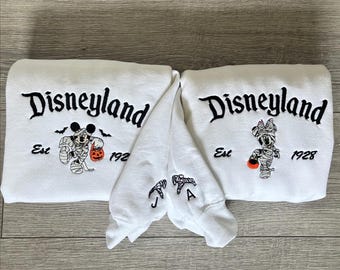 Embroidered Mickey and Minnie Mummy Sweatshirt, Disney Halloween Couple Matching Shirt, Spooky Season Shirt, Disneyland Halloween Trip