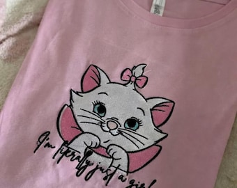 Embroidered Disney Marie Cat Shirt, Literally Just A Girl Coquette Pink Disney Sweater, The Aristocats Tee, Cat Lover Tee, Disney Girls Trip