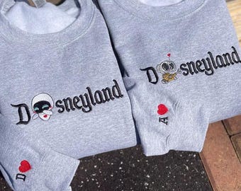 Disneyland Wall-E and Eve Embroidered Sweatshirt, Disney Couple Matching Shirt, Robot Lover Tee, Personalized Couple Hoodie, Valentine Gift