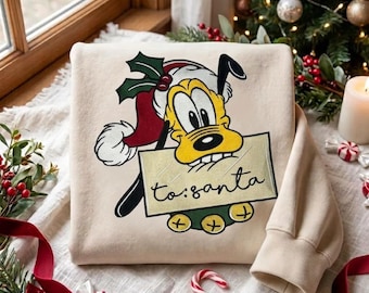 Embroidered Disney Pluto Christmas Shirt, To Santa Pluto Dog Sweatshirt, Disney Christmas Hoodie, Disney Dog Xmas Shirt, Holiday Trip Gift