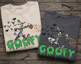 Goofy Skeleton Halloween Embroidered Sweatshirt, Disney Goofy Halloween Shirt, Spooky Season Shirt, Trick Or Treat, Disney Park Fall Outfit