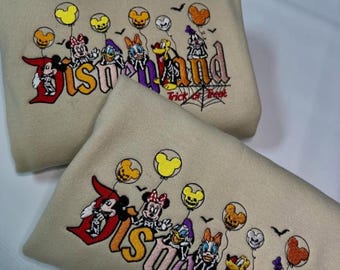 Embroidered Disneyland Halloween Shirt, Mickey Friends Skeleton Sweatshirt, Disney Halloween Hoodie, Trick or Treat, Spooky Disney Fall Gift