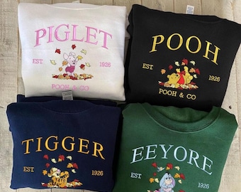 Winnie The Pooh And Friends Embroidered Sweatshirt, Disney Piglet Tigger Eeyore Pooh Bear Hoodie, Disney Trip Crewneck, Cute Fall Shirt