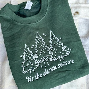 Tis The Damn Season geborduurd sweatshirt met ronde hals, kerstboomshirt, vakantietrui, vintage hoodie, kerstcadeau