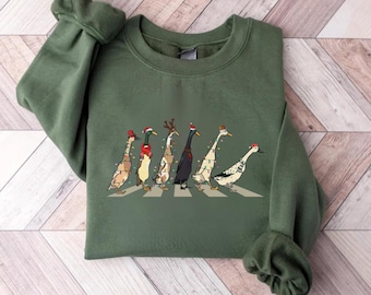 Duck Christmas Lights Shirt, Christmas Ducks Abbey Road Sweatshirt, Funny Animals Christmas Hoodie, Farm Lover Gift, Funny Christmas Shirt