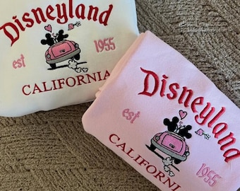 Embroidered Disneyland Mickey and Minnie Couple Sweatshirt, Disney Couple Shirt, Matching Disney Tee, Disneyland Valentine Trip Shirt