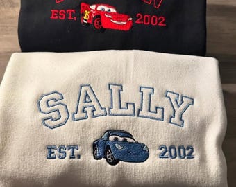 Lightning McQueen & Sally Embroidered Crewneck, Disney Couple Matching Tee, Disney Cars Sweatshirt, Disneyland Family Matching, Disney Trip