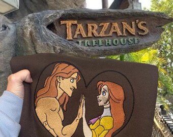 Camiseta bordada de Tarzán y Jane, suéter de Tarzán de Disney, camiseta a juego para pareja de Disney, camiseta para viaje familiar a Disneyland, vacaciones en Disney World