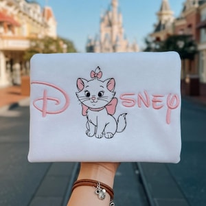 Disney Marie Cat Embroidered Shirt, Coquette Pink Disney Embroidery Sweatshirt, The Aristocats Hoodie, Disneyland Girls Trip, Cat Lover Tee