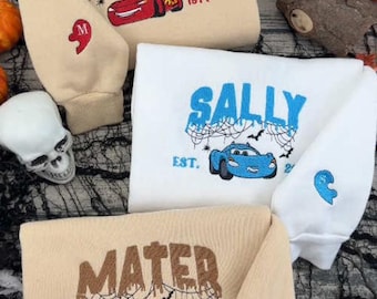 Disney Cars Movie Halloween Embroidered Sweatshirt, Lightning McQueen Sally Mater Halloween Shirt, Halloween Party, Disney Halloween Trip