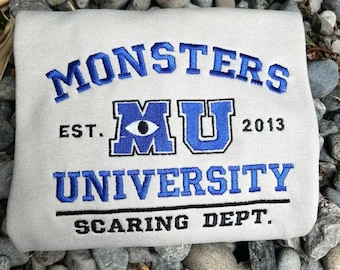 Retro Monsters University Embroidered Crewneck Sweatshirt, Disney Monsters Embroidery Shirt, Magic Kingdom Park, Disneyland Trip Tee