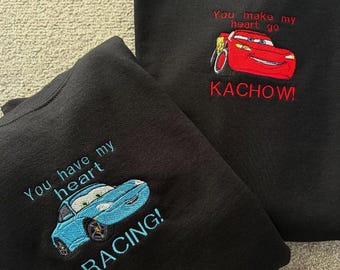 Embroidered Lightning McQueen & Sally Disney Couple Matching Sweatshirt, Disney Cars Shirt, Disneyland Family Matching, Disney Trip Hoodie