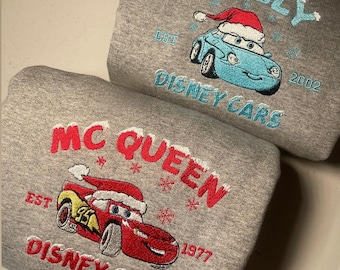 Lightning McQueen & Sally Disney Cars Christmas Embroidered Sweatshirt, Cars Xmas Tee, Disney Christmas Shirt, Matching Disney Couple Outfit