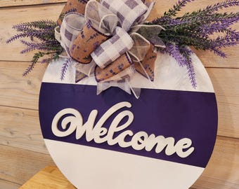 Welcome Round Sign Purple
