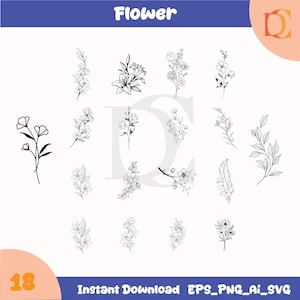 Botanical SVG, Flower SVG, Floral Svg, Leaves Svg, svg files, Branches Svg, Botanical Clipart, Flower Clipart, Wildflower svg, lineart svg