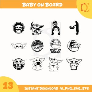 Baby Yoda Svg Bundle, Baby Yoda Clipart, Cartoon Svg, Sublimation Design, Vector Files, T Shirt Design, Cricut, Silhouette, Digital Download