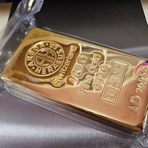 1000 Gramm 1 KG  Switzerland Barren Vergoldet / Gold Bar Plated
