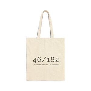 Minimalist Cotton Canvas Tote Bag with UN Resolution Print, Eco-Friendly Shopping Bag, Reusable Grocery Bag, Gift Bag, Art Prints