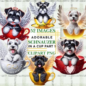 Puppy Dog Angel Wings Of Heaven Schnauzer In A Cup Clipart Bundle Dog Lover Gift Cute Dog Pet Memorial PNG Sublimation DTF Digital Download