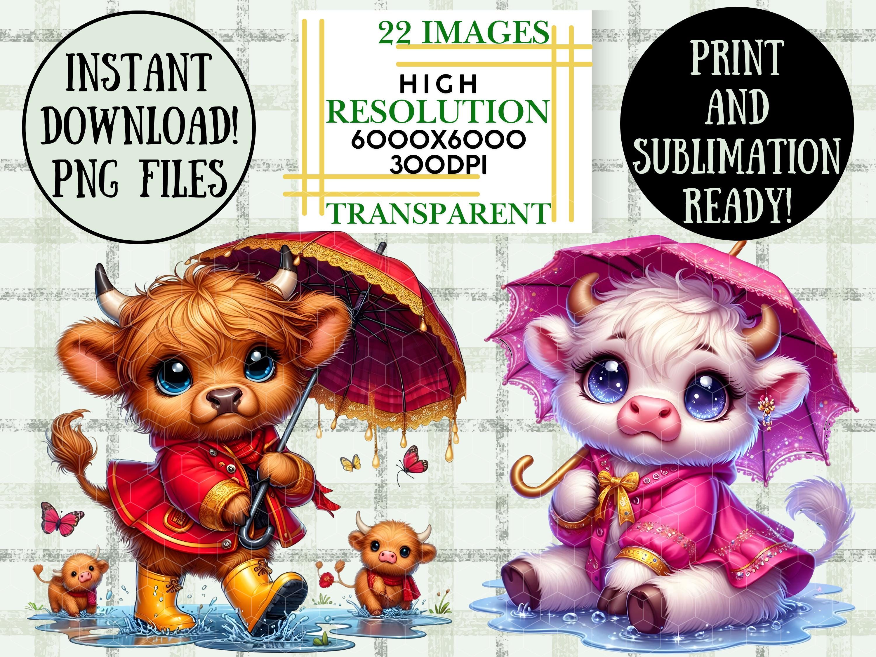 Highland Cow Rainy Day Clipart Bundle Cute Cow in Raincoat, Rain Boots ...