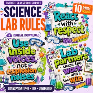 Science Lab Rules PNG Bundle: 10 Witty Classroom Graphics for Posters, DTF and Sublimation (Digital Download)