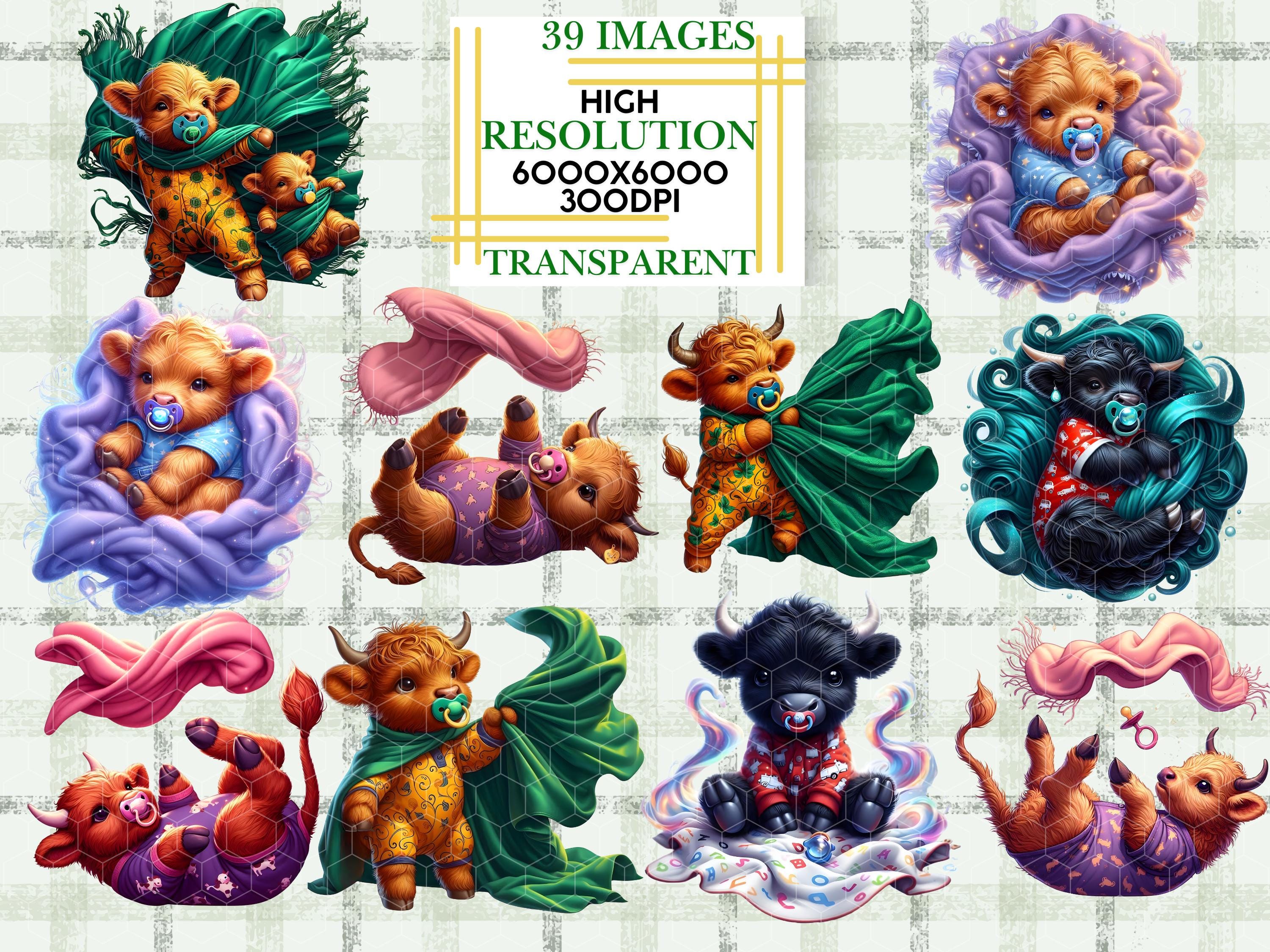 Highland Cow Clipart Bundle Cute Baby Cow Happy Toddler PNG Baby ...