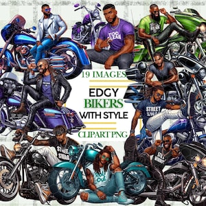Black Biker With Edgy Dapper Fashion Clipart, Men With Motorcycles, Street Style Helmets & Graphic Tees Confident Rider Sublimation PNG DTF