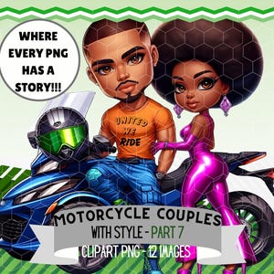 Black Biker Couple Clipart: Harley-Davidson Style PNG Bundle (Digital Download)