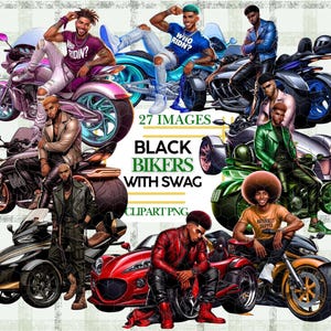 Black Biker With Motorcycle & Trike In Edgy Urban Fashion Clipart, Men With Street Style, Helmets, graphic Tee Rider Art Sublimation PNG DTF