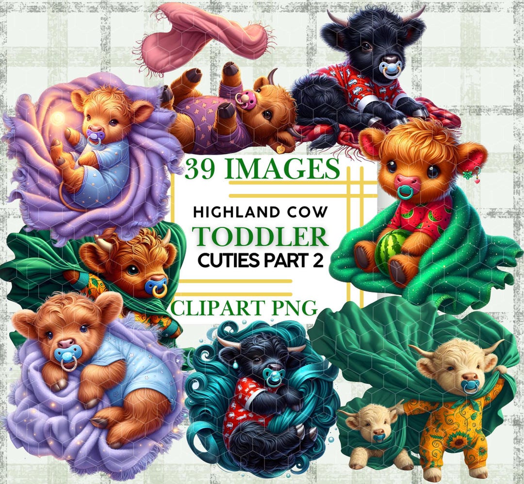 Highland Cow Clipart Bundle Cute Baby Cow Happy Toddler PNG Baby ...