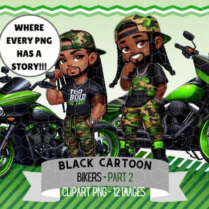 Black Bikers with Tattoos Clipart, Dreadlock Men in Camo & Motorcycles, Fun and Edgy Outfits PNG Sublimation Art and Graphics Bundle