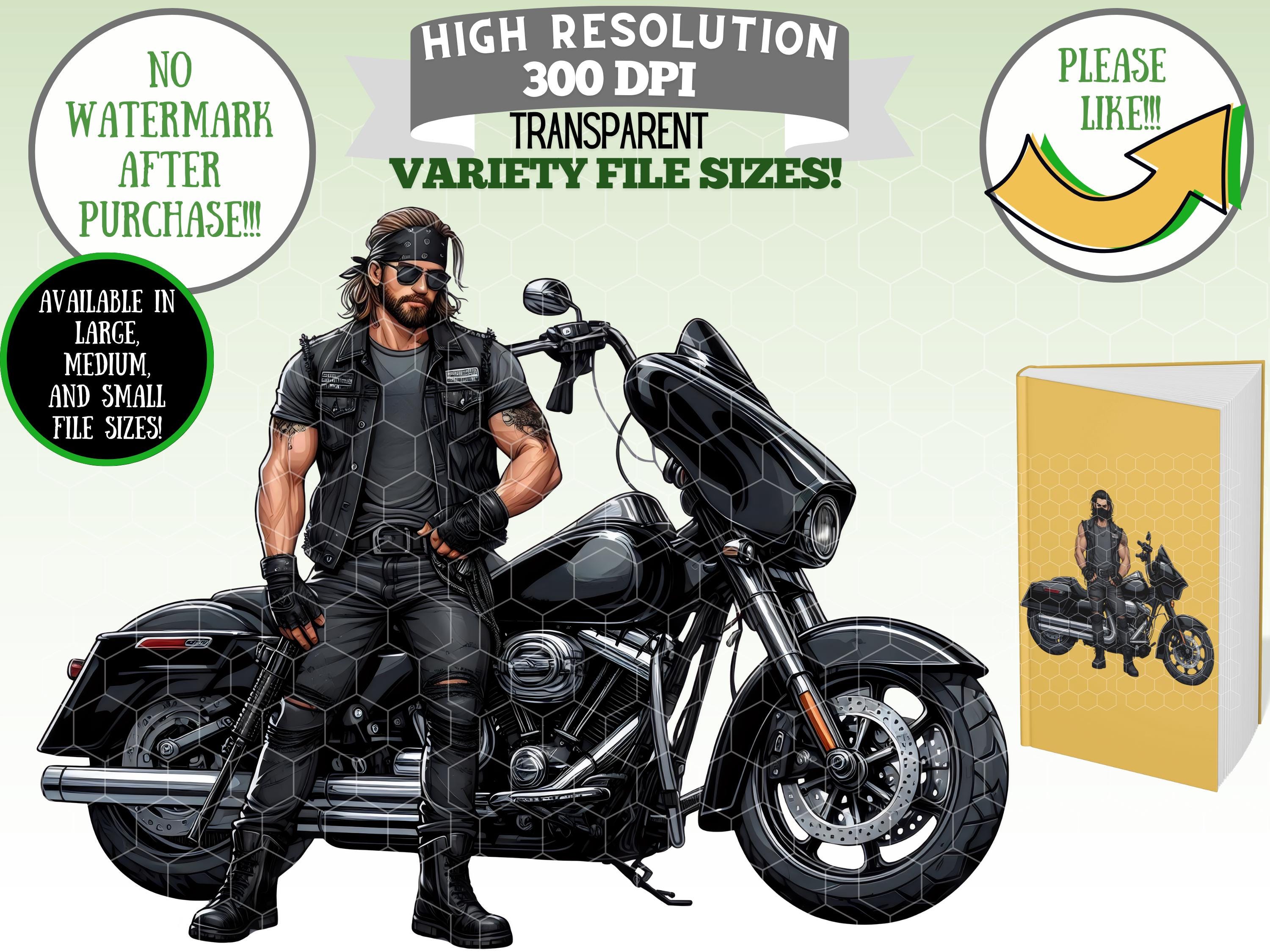 Cartoon Male Biker With Edgy Style Clipart, Rugged Tattooed Guys With ...