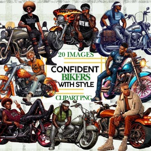 Black Biker With Edgy Urban Fashion Clipart, Men With Motorcycles, Street Style Helmets & Graphic Tees Confident Rider Sublimation PNG DTF