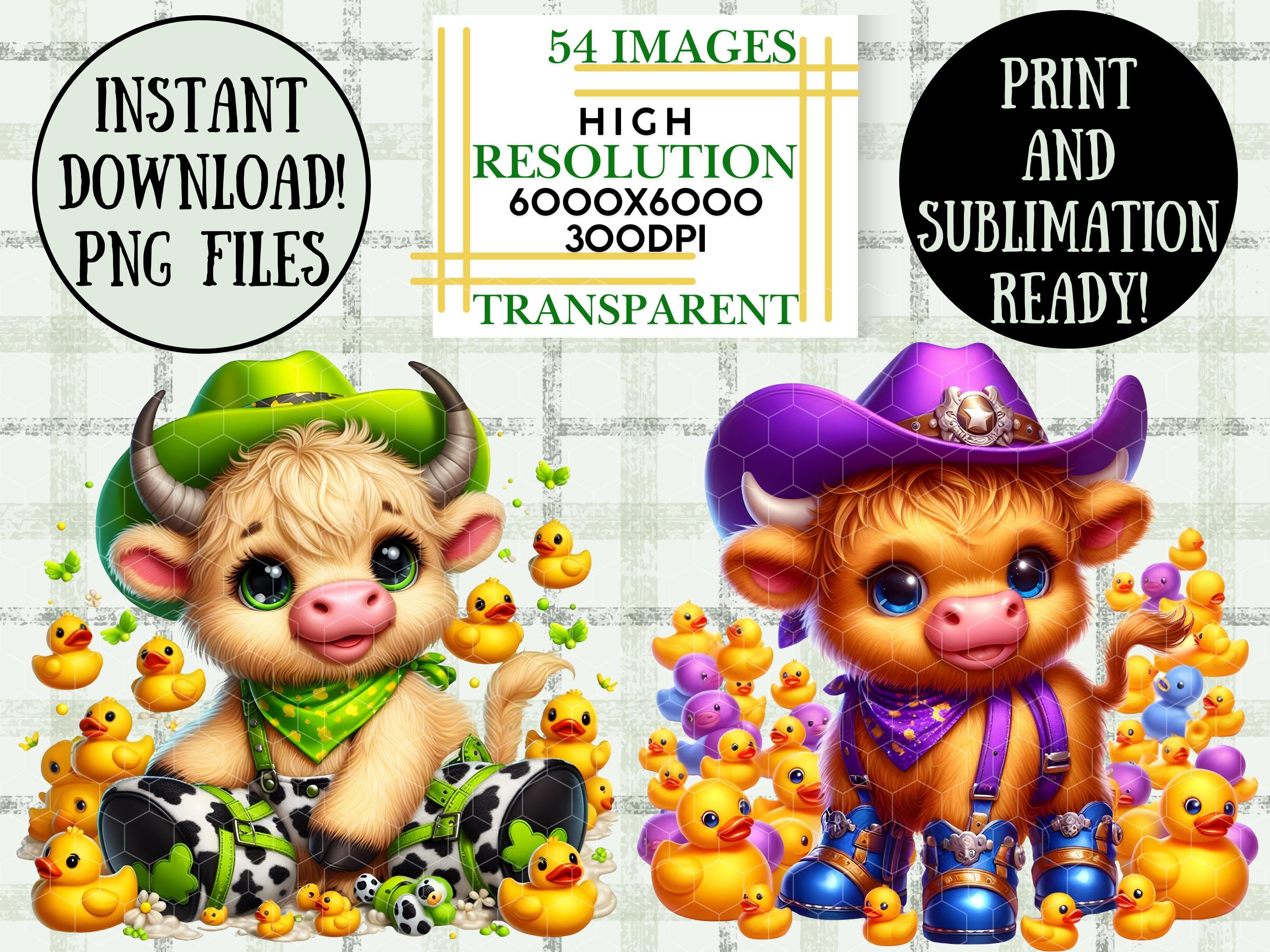 Highland Cow Cow Print Clipart Bundle Cute Baby Cow Happy Toddler PNG ...