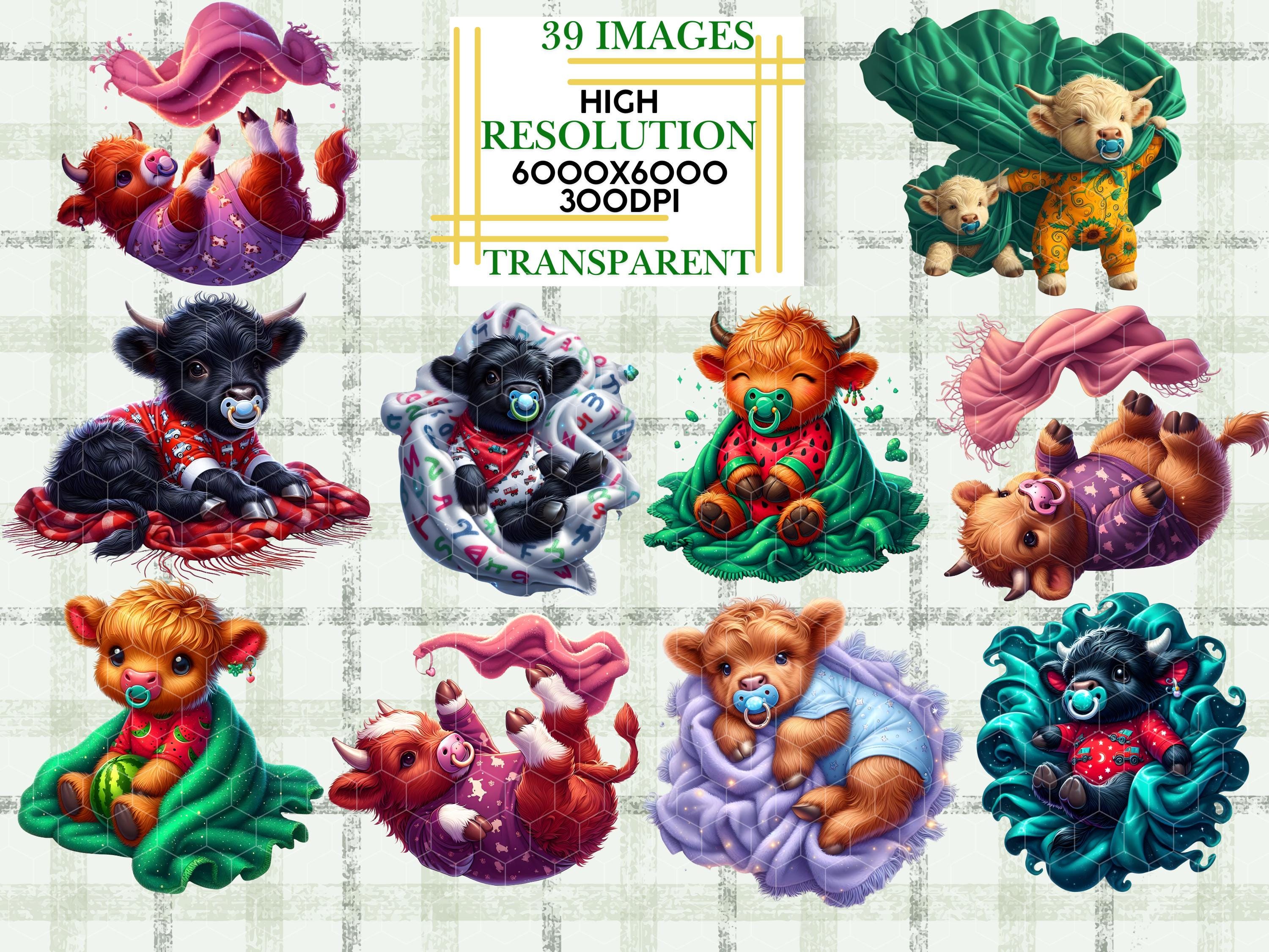 Highland Cow Clipart Bundle Cute Baby Cow Happy Toddler PNG Baby ...