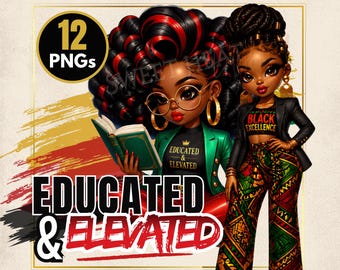 Black Woman Clipart Bundle PNG | Juneteenth Educated & Elevated Chibi Afro Professional Girls | Black History Office Classroom Sublimation