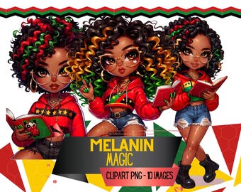 Black Woman Juneteenth Black History Educated School Girl Clipart Afro Curls PNG Bundle Queen Classroom Or Office Art Sublimation DTF PNG