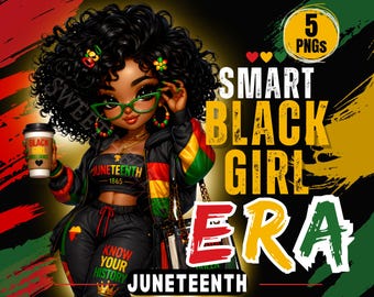 Black Girl Magic Bundle, Juneteenth Chibi Clipart, Smart Black Girls Reading Books PNG, Melanin Educated Queens, Sublimation Design Set