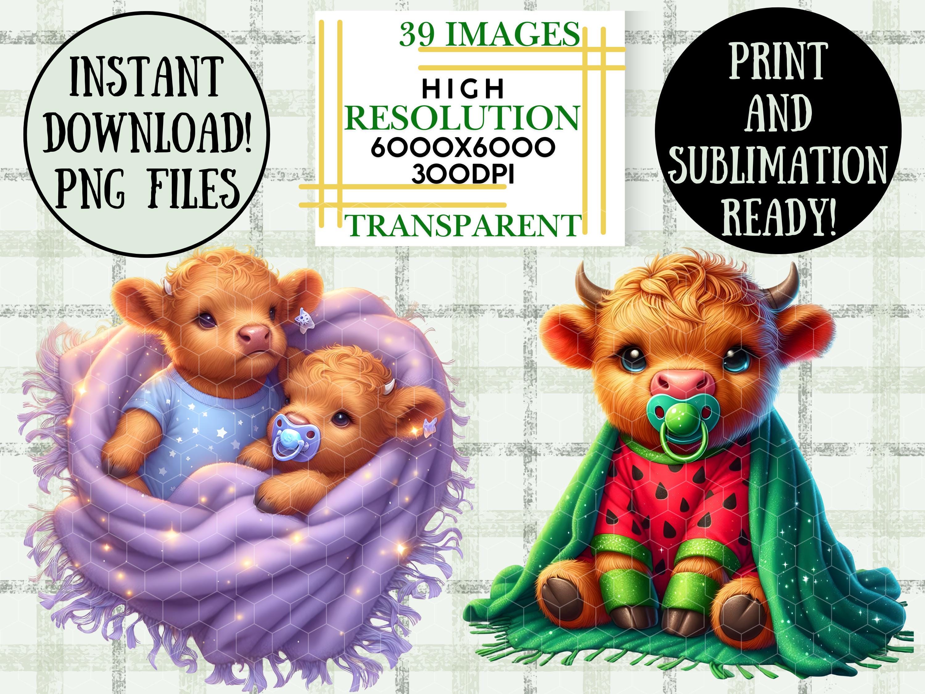 Highland Cow Clipart Bundle Cute Baby Cow Happy Toddler PNG Baby ...