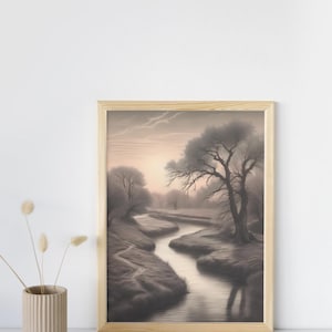 Retro Bleistift Landschaft Druck - Vintage Stil Wandkunst - Skizze Poster - Druckbare Kunst - Digital Download